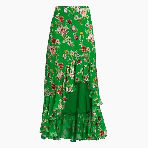NWT Alice & Olivia Soraya Silk Blend Floral Asymmetrical Maxi Skirt Size 0 (024) - Picture 3 of 15